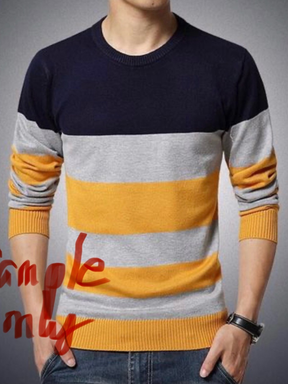 Fashion Men's Retro Boho Ribbed Knit Crewneck Sweatshirt